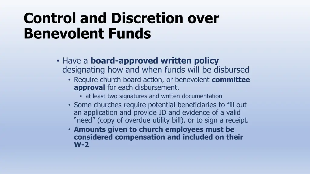 control and discretion over benevolent funds