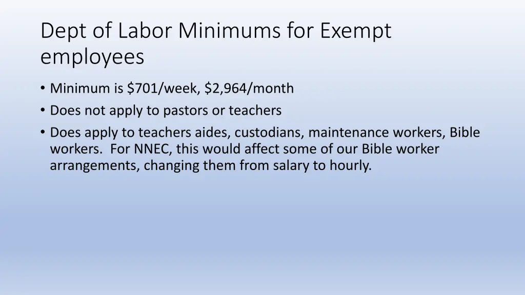 dept of labor minimums for exempt employees