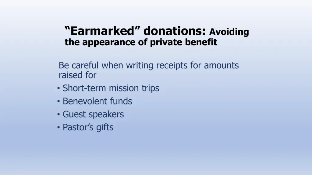 earmarked donations avoiding the appearance
