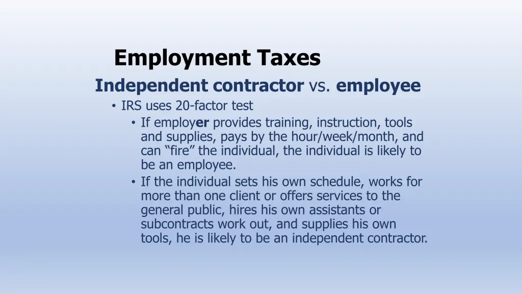 employment taxes independent contractor