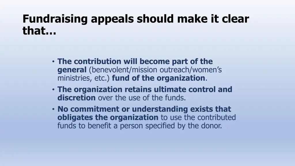 fundraising appeals should make it clear that