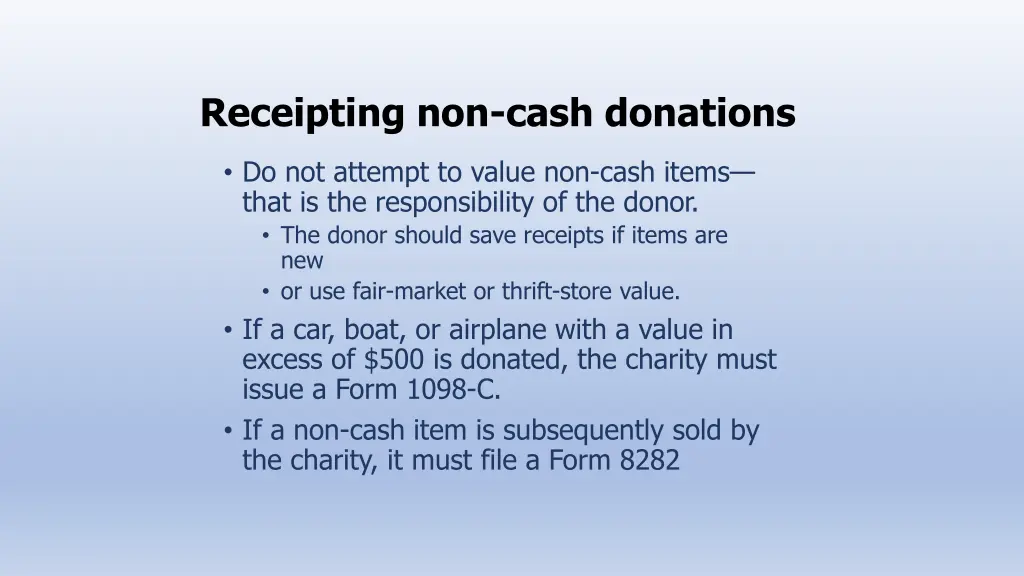 receipting non cash donations