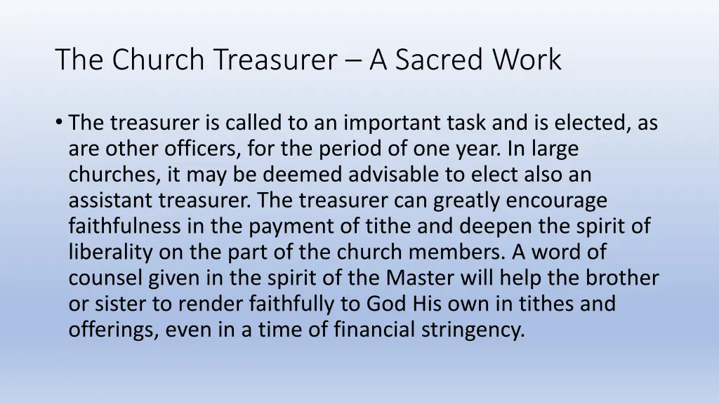the church treasurer a sacred work