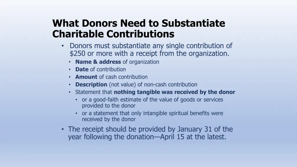 what donors need to substantiate charitable