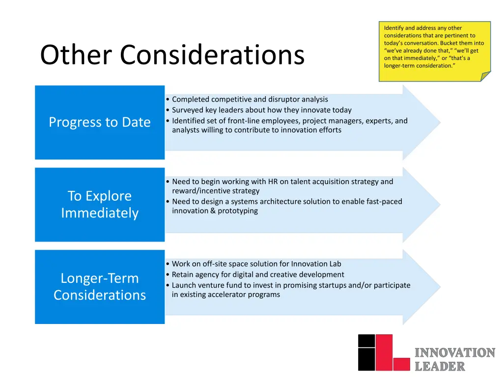 identify and address any other considerations