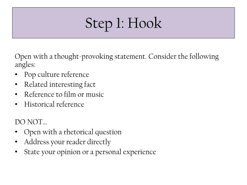 step 1 hook