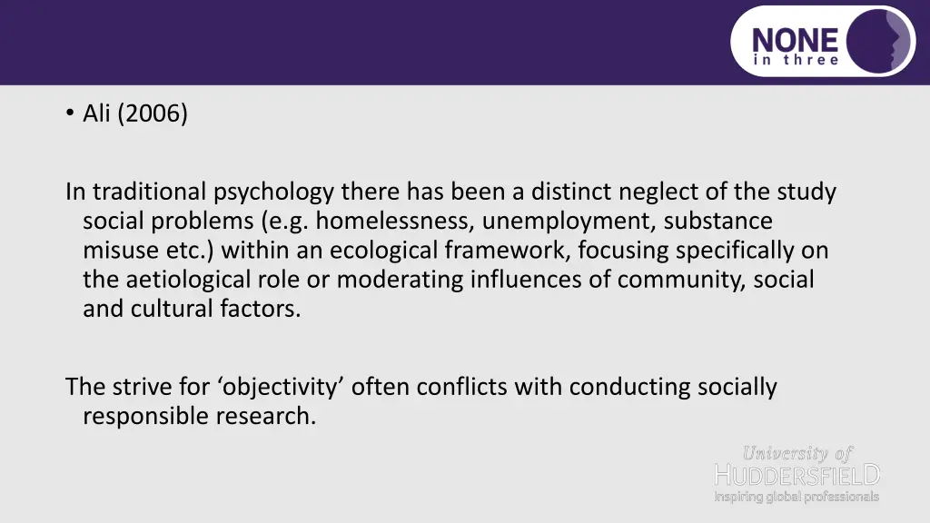 ali 2006 in traditional psychology there has been