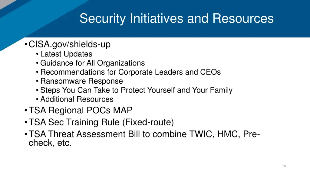 security initiatives and resources