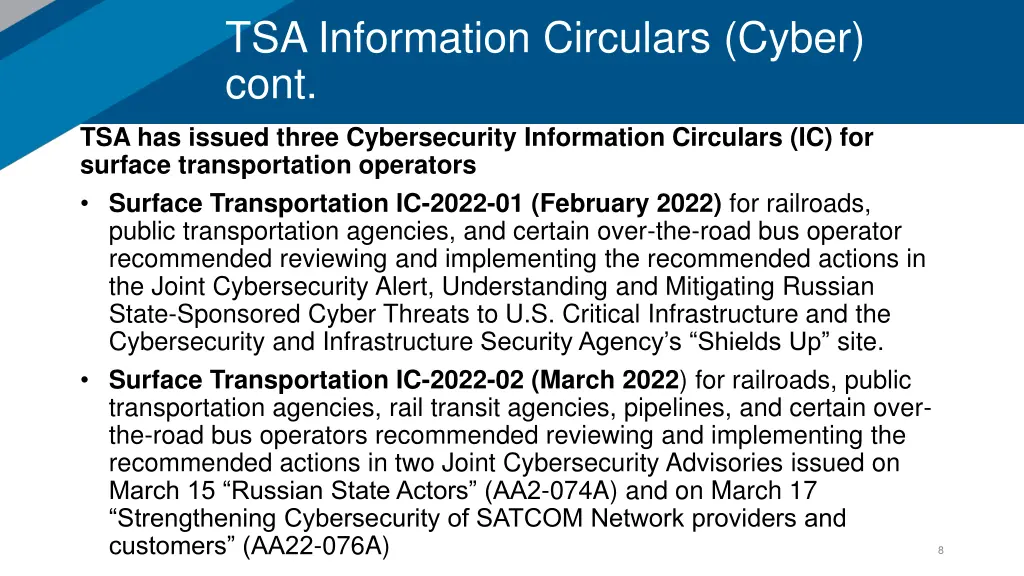 tsa information circulars cyber cont