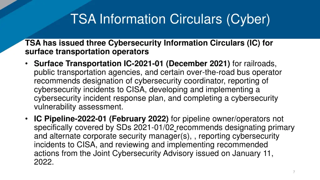 tsa information circulars cyber