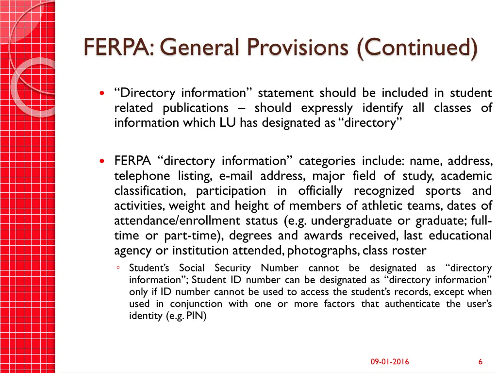 ferpa general provisions continued