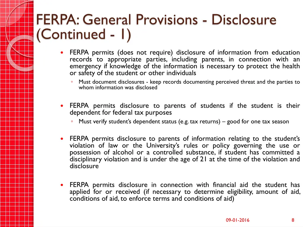 ferpa general provisions disclosure continued 1