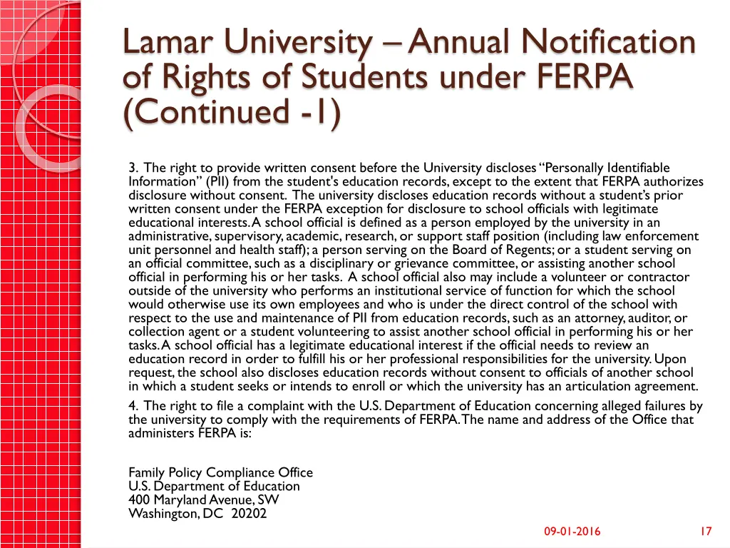 lamar university annual notification of rights 1