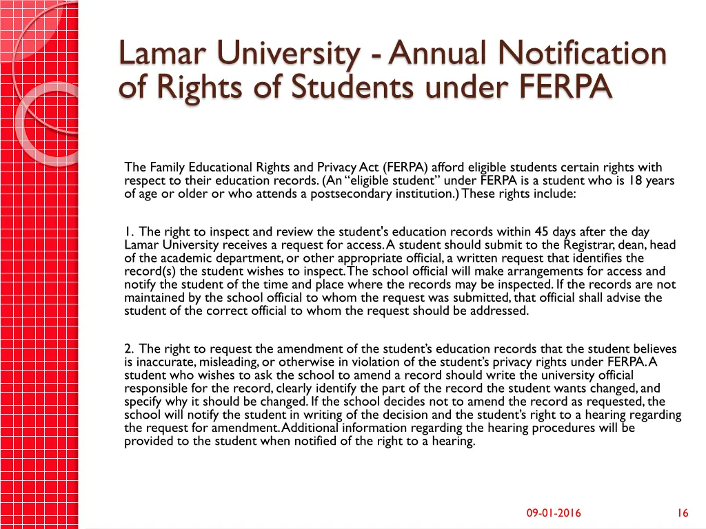 lamar university annual notification of rights