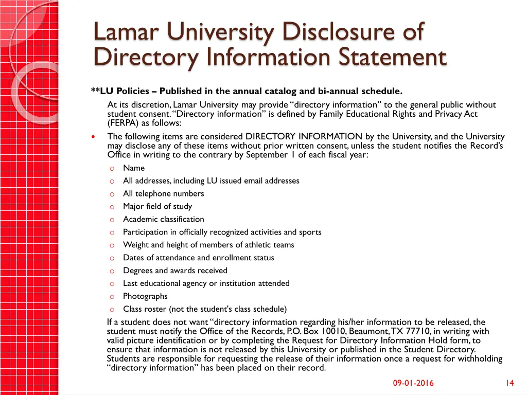 lamar university disclosure of directory