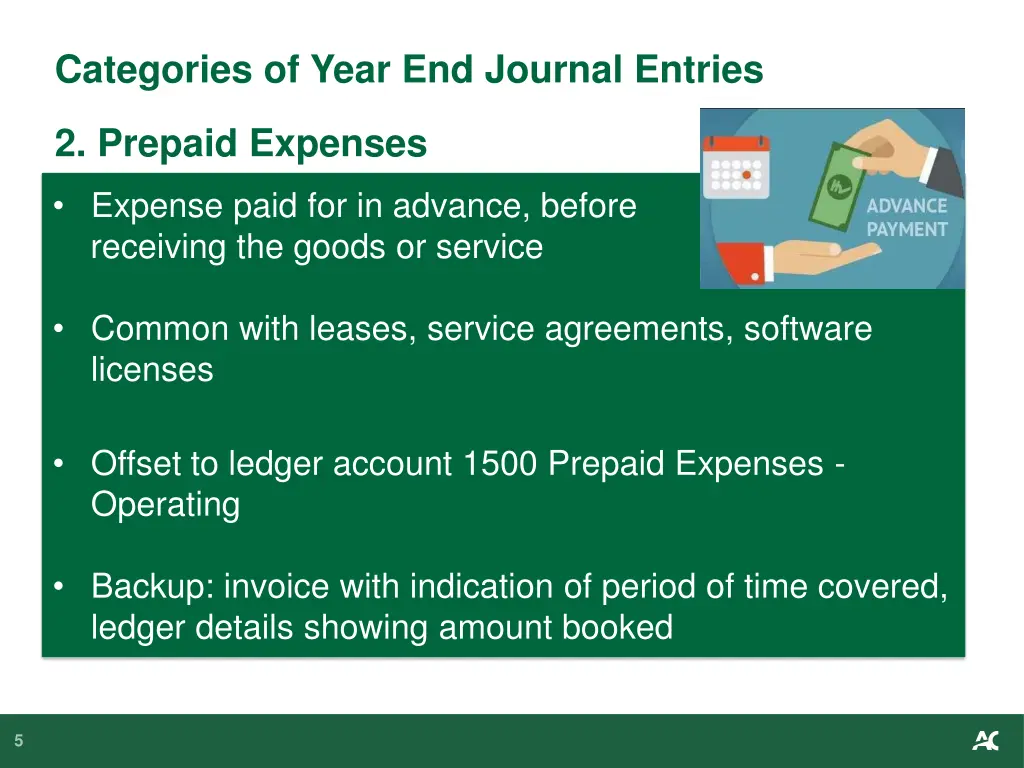 categories of year end journal entries 2