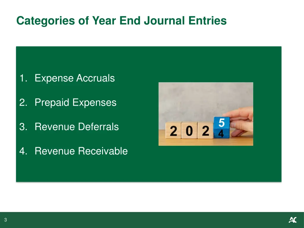 categories of year end journal entries