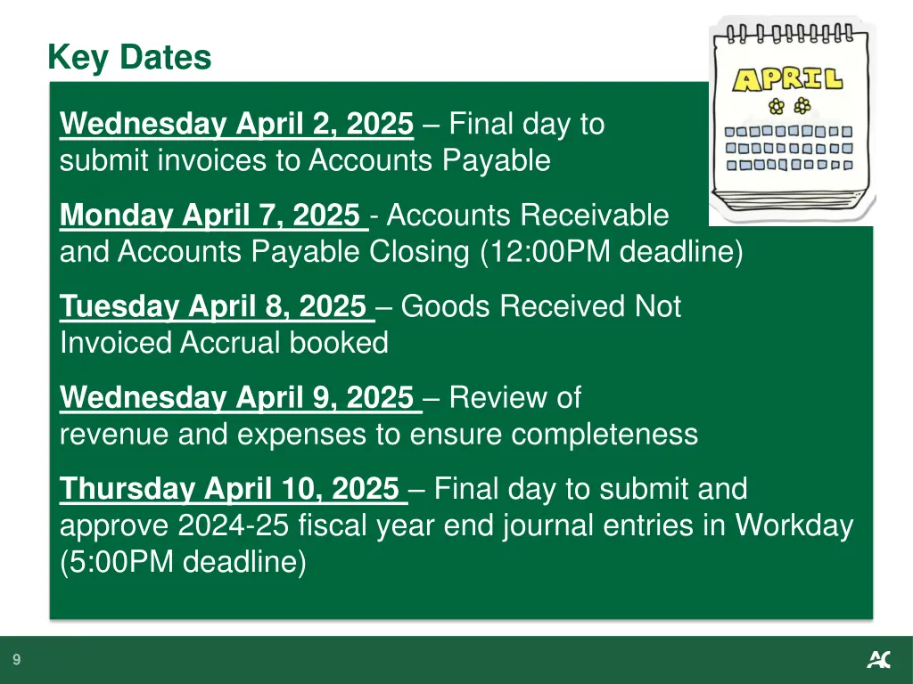 key dates