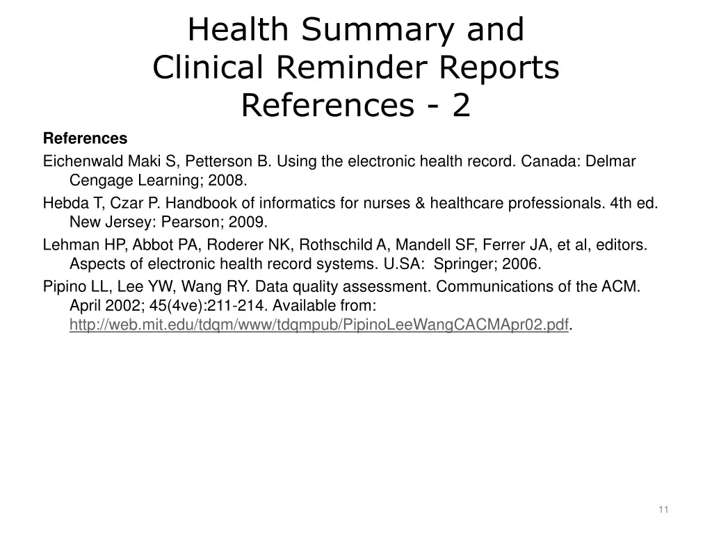 health summary and clinical reminder reports 2