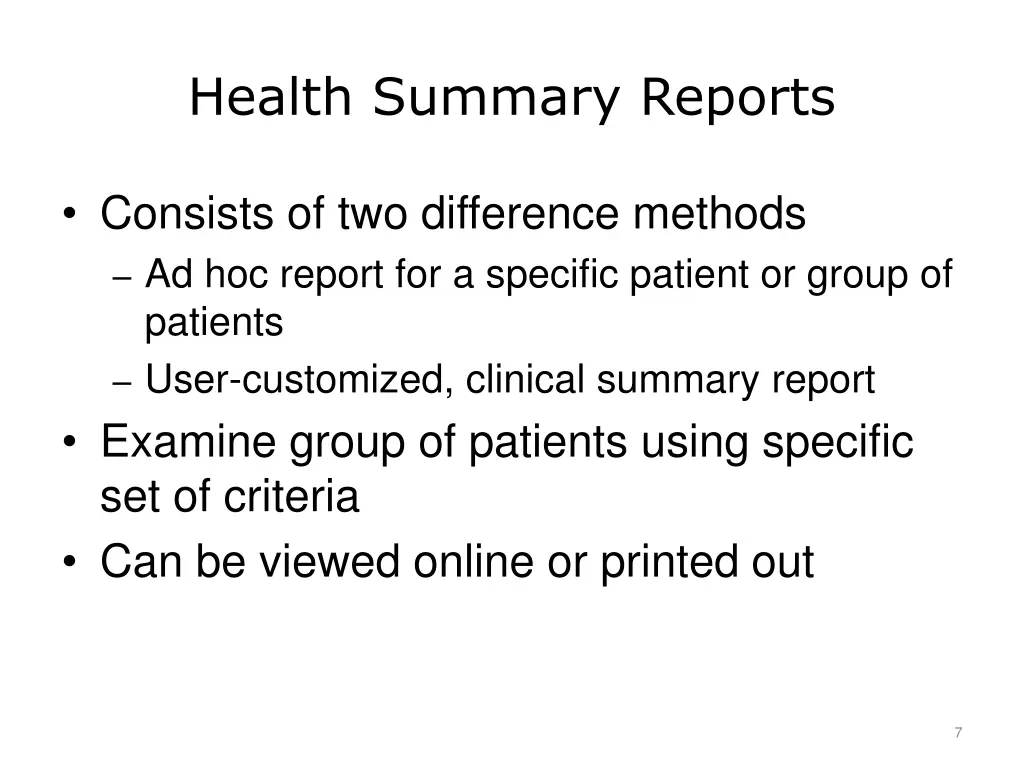 health summary reports