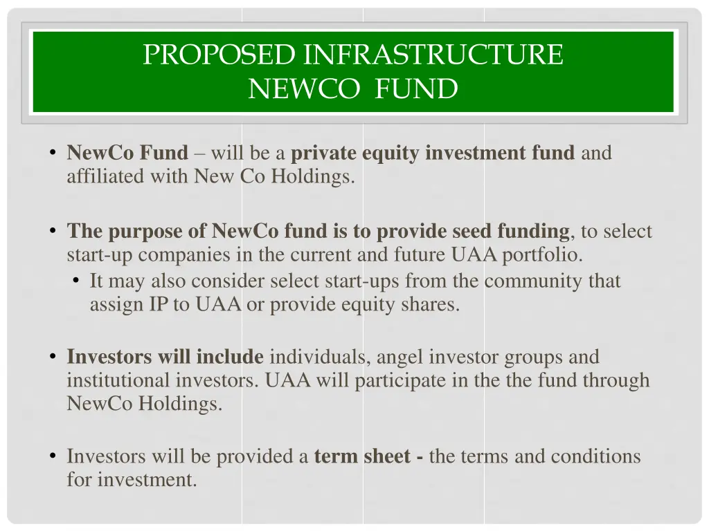 proposed infrastructure newco fund