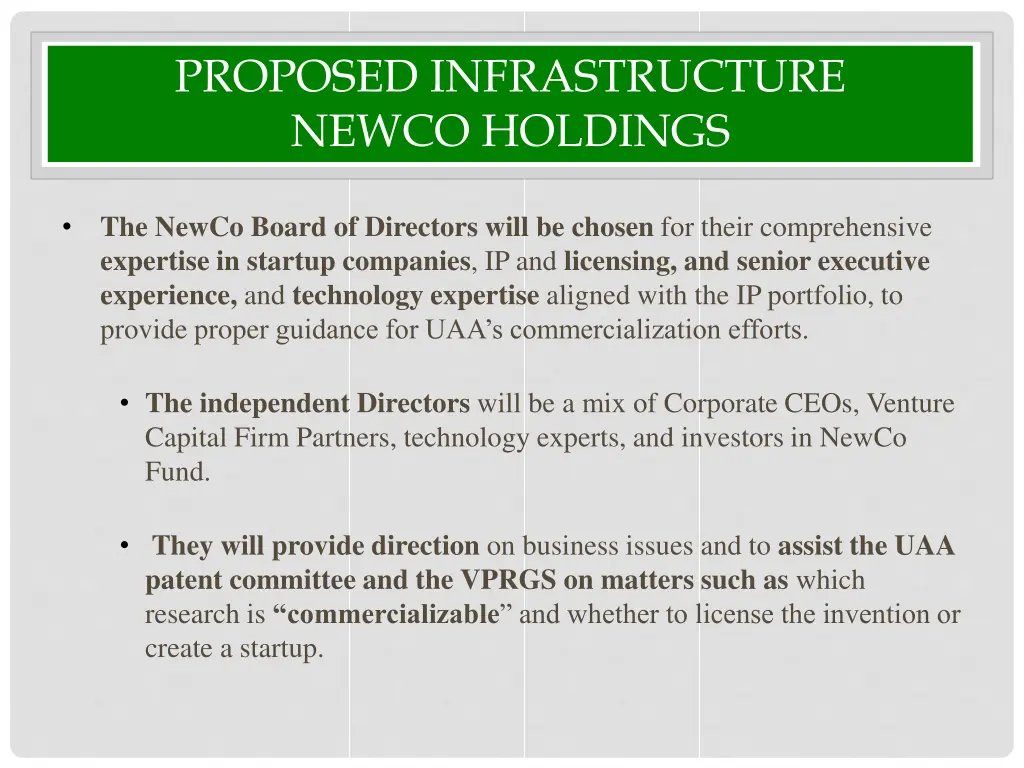 proposed infrastructure newco holdings 1