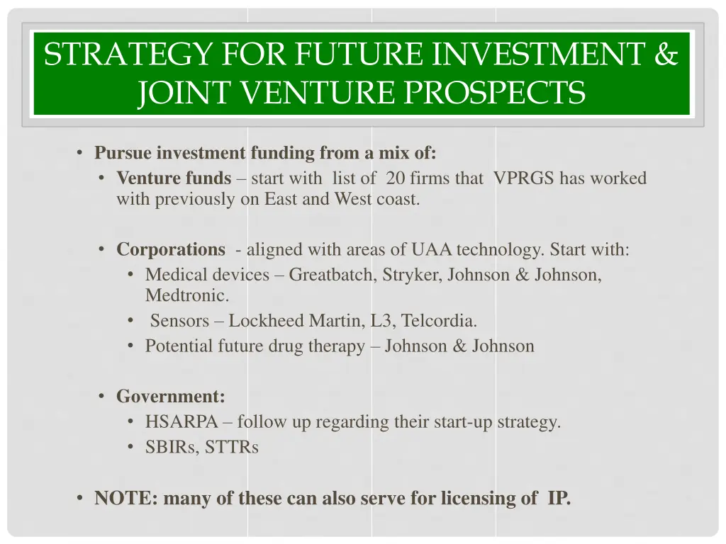 strategy for future investment joint venture