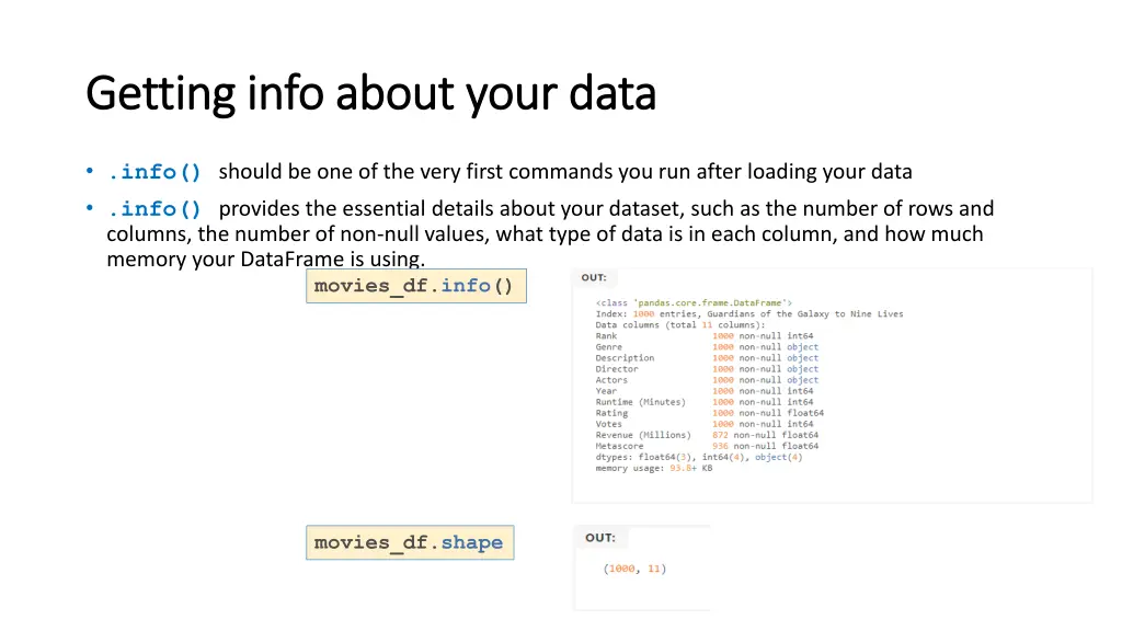 getting info about your data getting info about