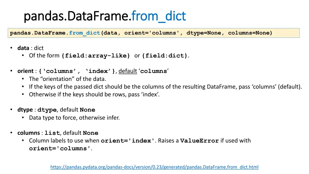 pandas dataframe pandas dataframe from dict