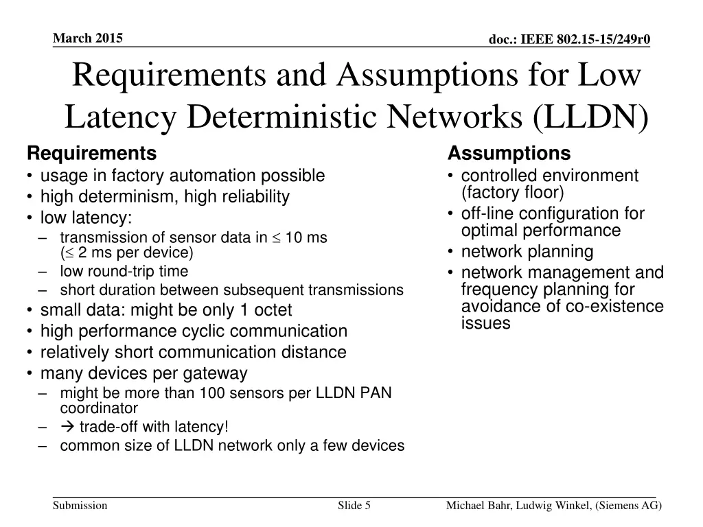 march 2015 requirements and assumptions