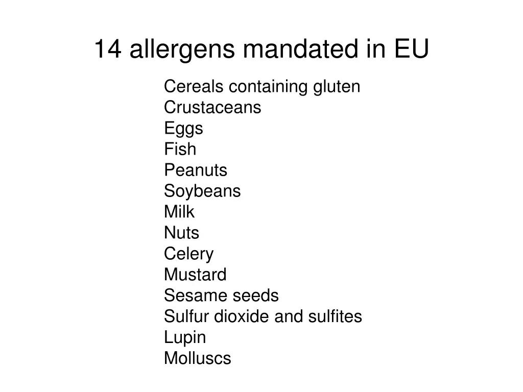 14 allergens mandated in eu
