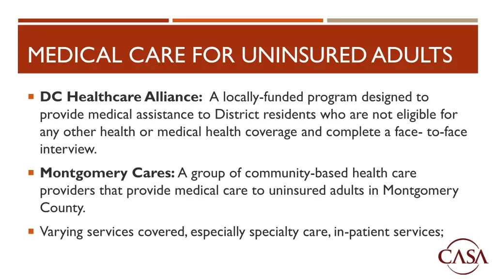 medical care for uninsured adults