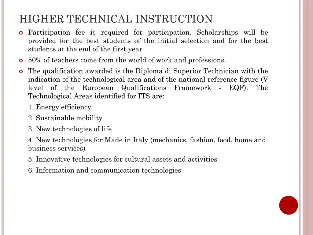 higher technical instruction