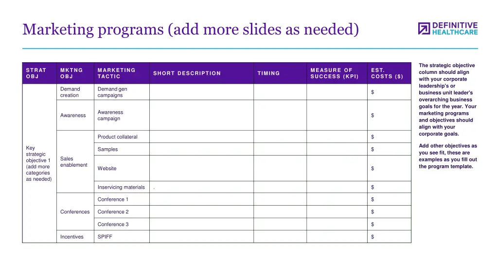 marketing programs add more slides as needed