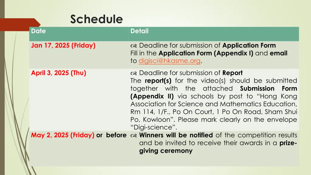 schedule