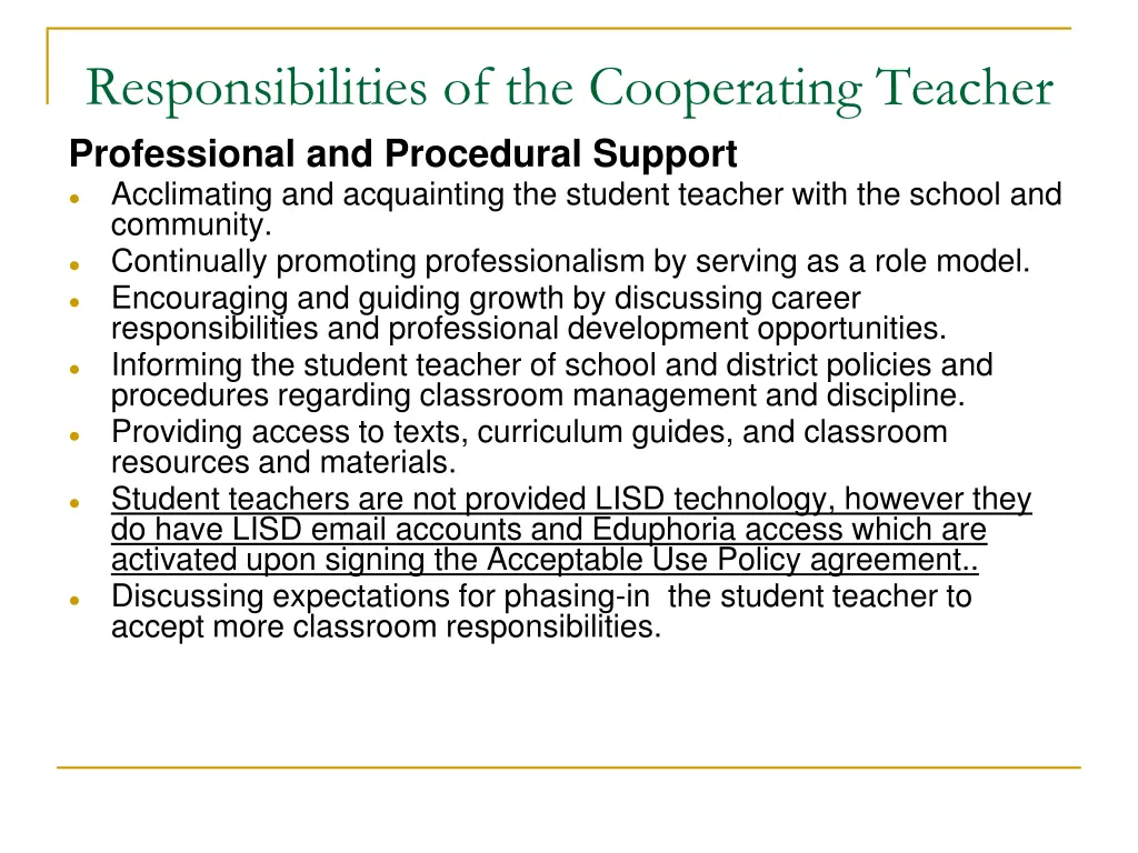 responsibilities of the cooperating teacher