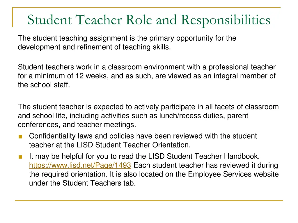 student teacher role and responsibilities