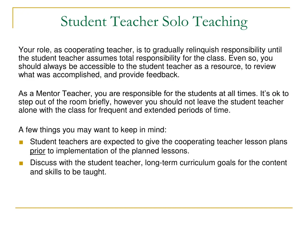 student teacher solo teaching