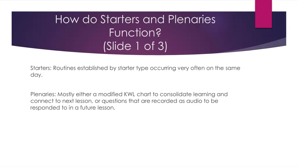 how do starters and plenaries function slide