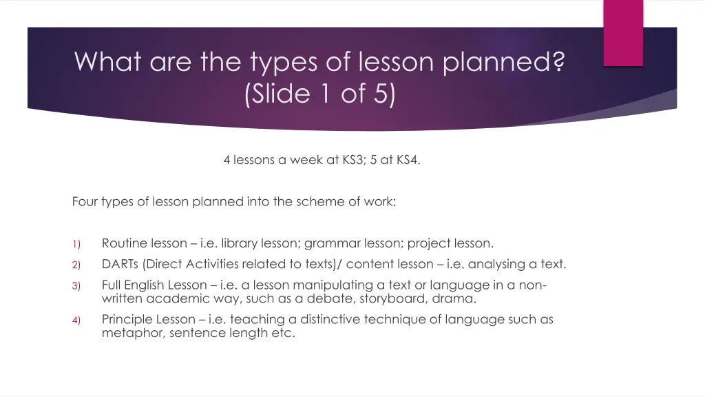 what are the types of lesson planned slide 1 of 5