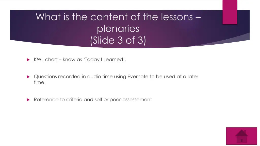 what is the content of the lessons plenaries