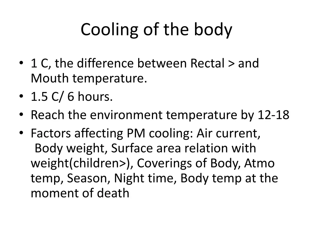 cooling of the body