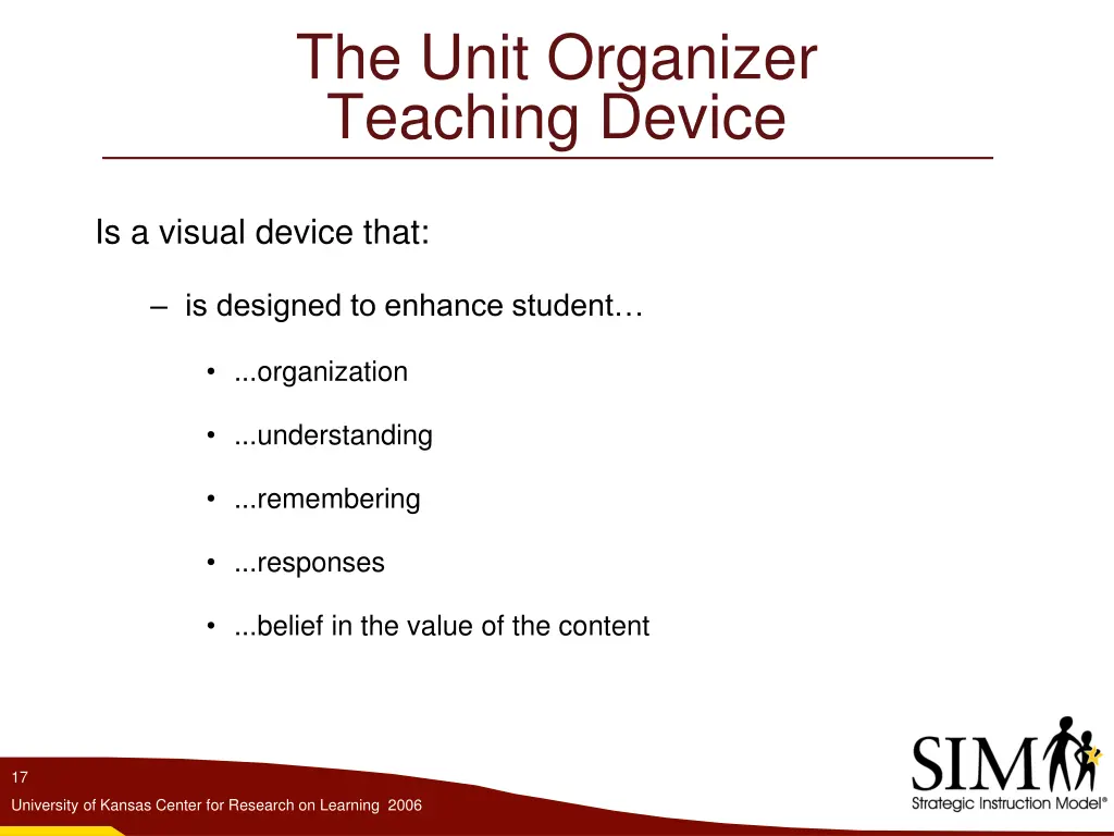 the unit organizer teaching device 1