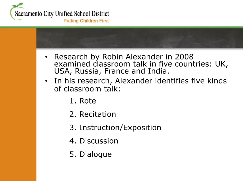 research by robin alexander in 2008 examined