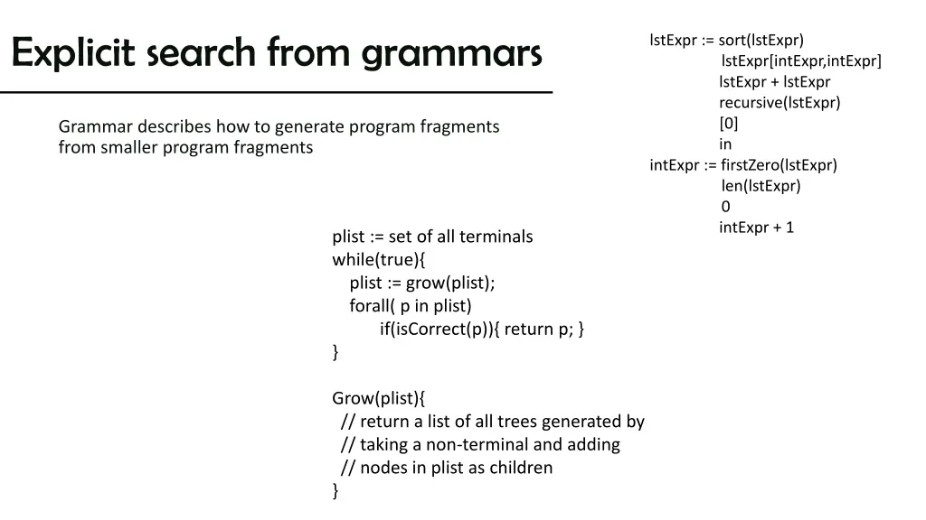 explicit search from grammars