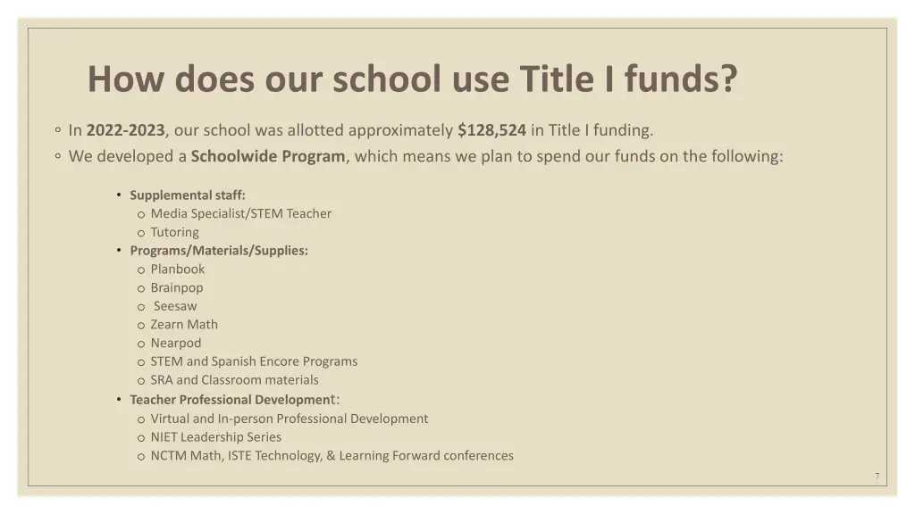 how does our school use title i funds