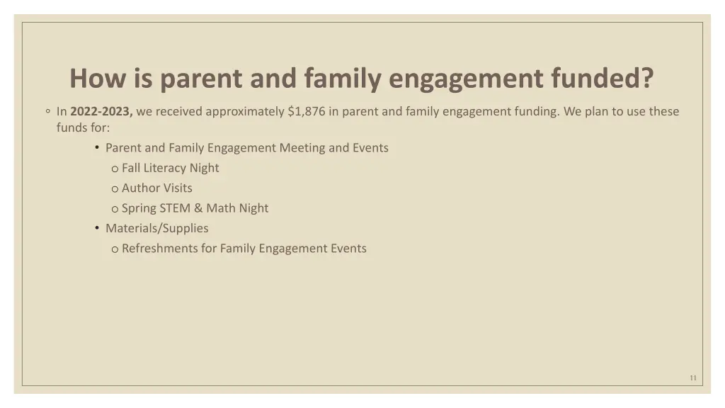 how is parent and family engagement funded 1
