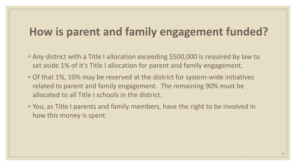 how is parent and family engagement funded