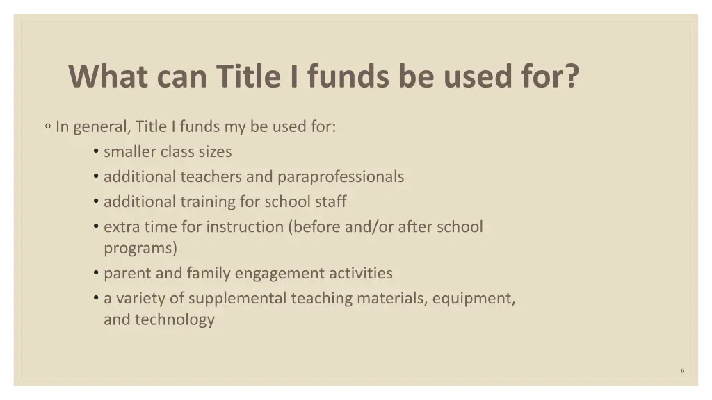what can title i funds be used for