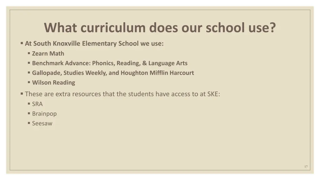 what curriculum does our school use at south